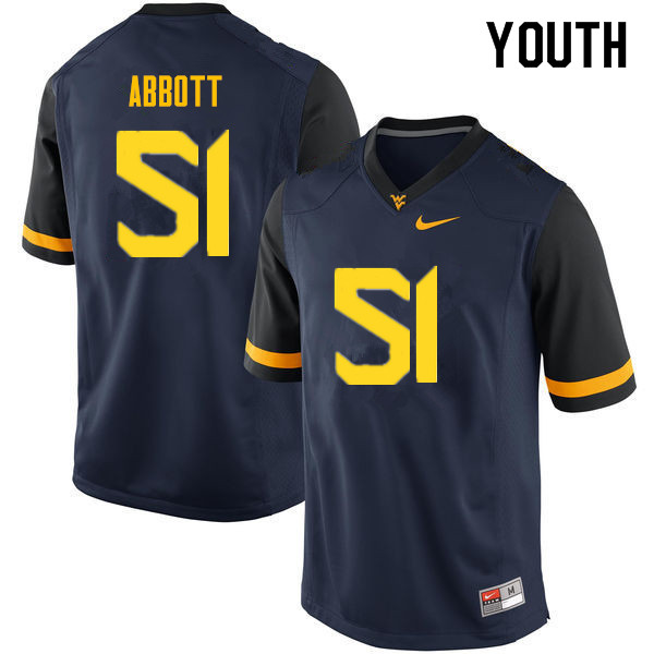 Youth #51 Jake Abbott West Virginia Mountaineers College Football Jerseys Sale-Navy